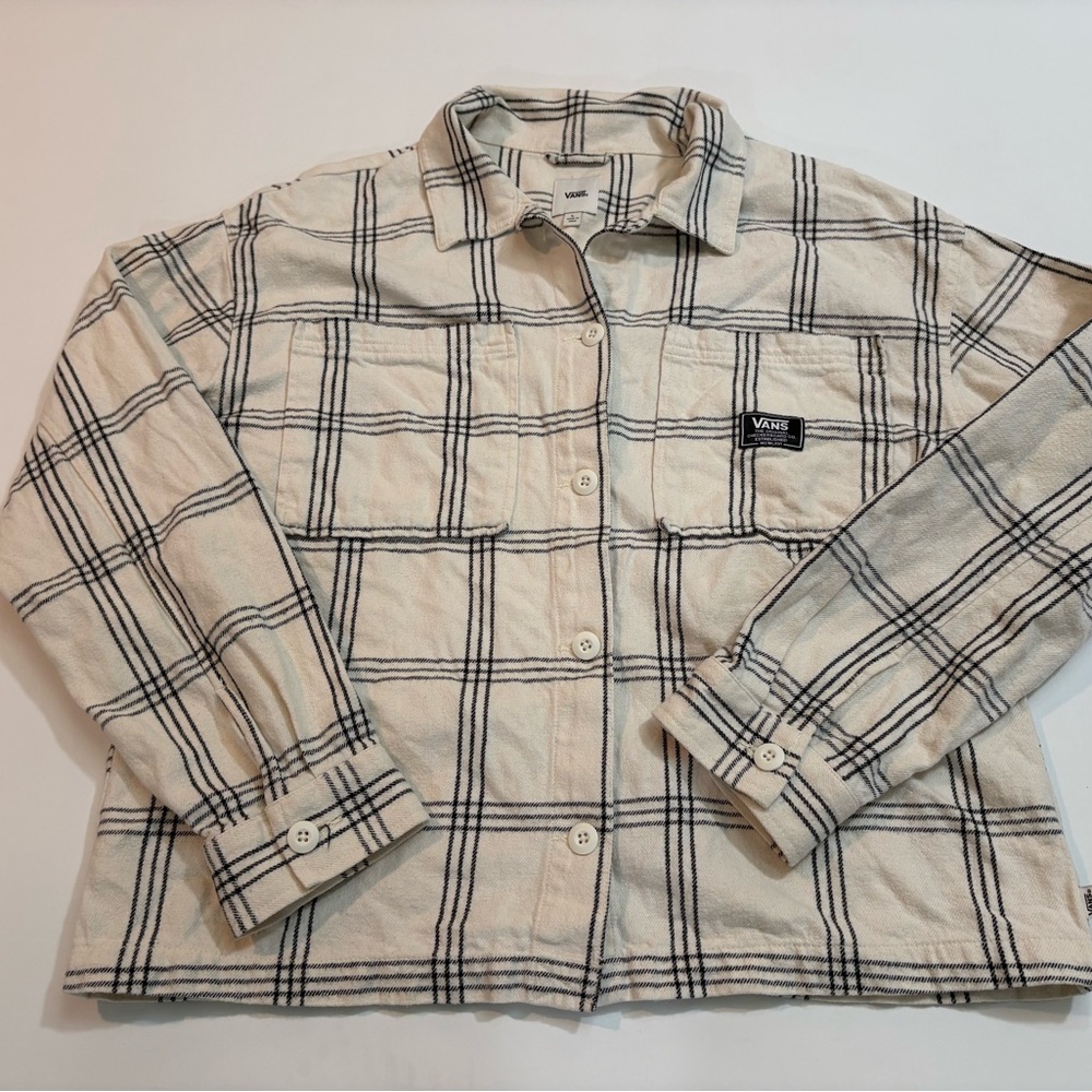 Vans Maty Cream and Black Plaid Flannel Shirt | Size Large